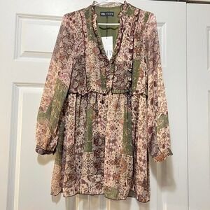 New with tags Zara Patchwork Print Ruffled Mini Dress